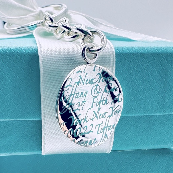 RARE Tiffany & Co. Blue Enamel Wavy Notes Charm Keychain in Sterling Silver - Picture 3 of 10